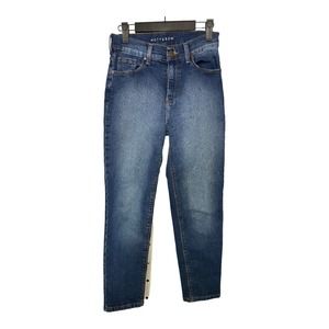 Mott & Bow Mom Jeans 26 Med Wash High Waist Denim Tapered Cotton Blend Blue Crop